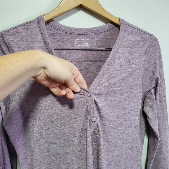 EDDIE BAUER Henley Shirt Roll Tab Long Sleeve Heathered Purple Women's Medium - Picture 3 of 14